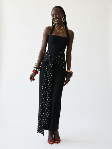 Elegant Polka Dot Halter Maxi Dress