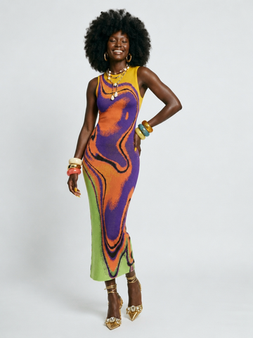 Vibrant Striped Knit Maxi Dress