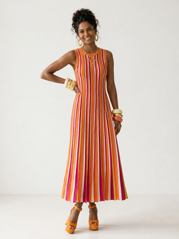 Vibrant Striped Knit Maxi Dress