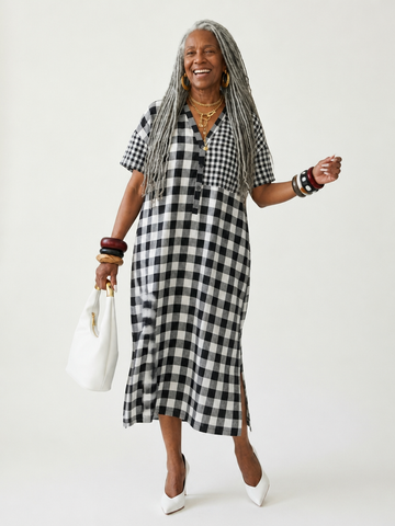 Boundless Loose Plaid Midi Dress