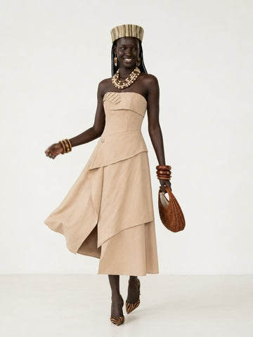 Elegant Ruffled Strapless Maxi Dress