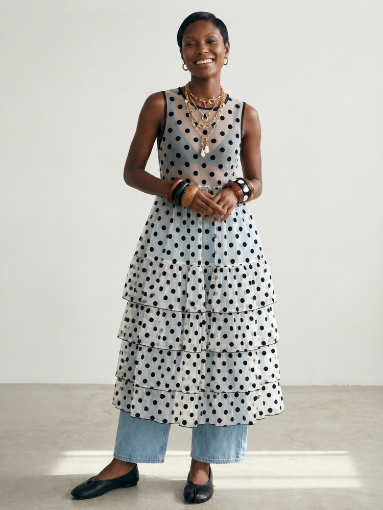 Free Spirit Polka Dot Mesh Maxi Dress