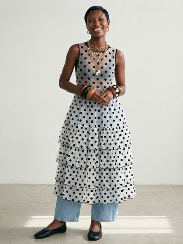 Free Spirit Polka Dot Mesh Maxi Dress