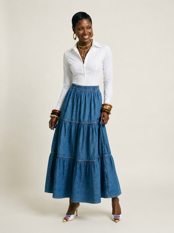 Free Spirit Tiered Denim Maxi Skirt
