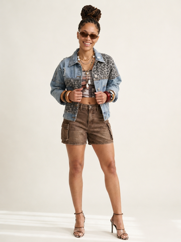 Fierce Leopard Patchwork Denim Jacket