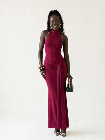 Elegant Ruffle Halter Maxi Dress