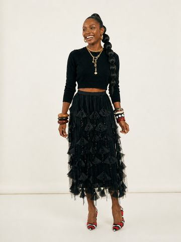 Audacious Sequin Tassel Mesh Skirt