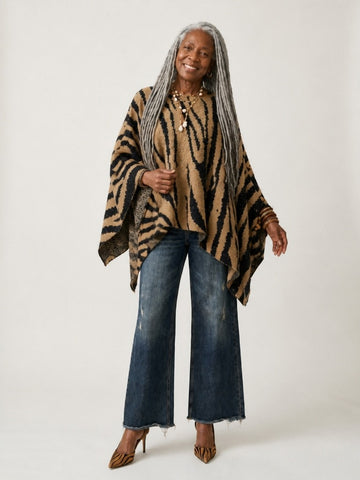 Fierce Zebra Print Knit Poncho