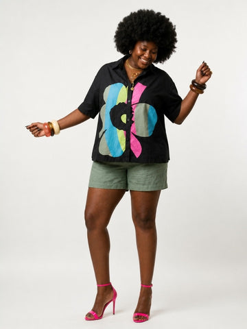 Vibrant Flower Printed Oversized Blouse