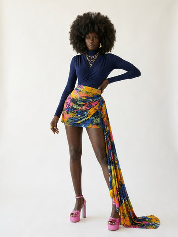 Vibrant Ruched Mini Skirt Set