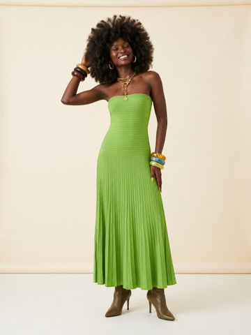 Vibrant Strapless Pleated Maxi Dress