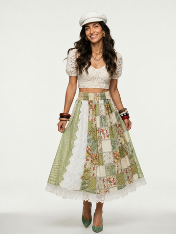 Free Spirit Patchwork Lace Midi Skirt