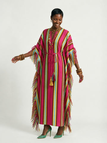 Elegant Striped Fringe Kaftan