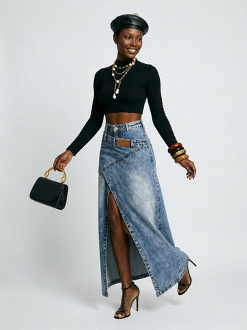 Daring Washed Denim Maxi Skirt