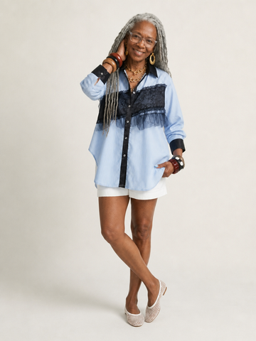 Unique Mesh Striped Blouse