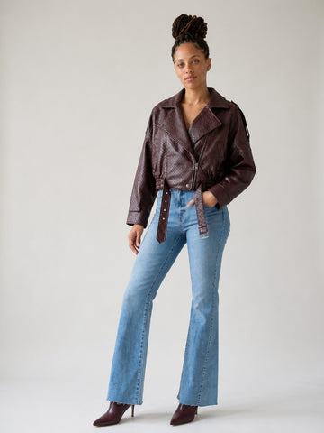 Confident Diamond Pattern PU Jacket