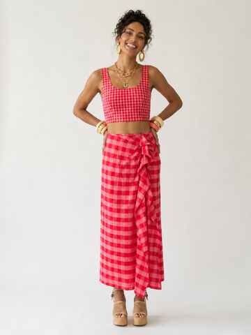 Vibrant Plaid Ruffled Midi Skirt