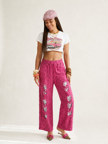 Daring Leopard Ripped Wide Leg Trousers