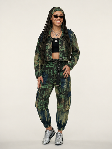 Audacious Printed Denim Two-Piece Set