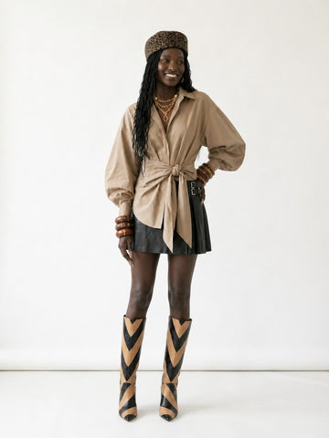 Elegant Oversized Tie-Belt Blouse