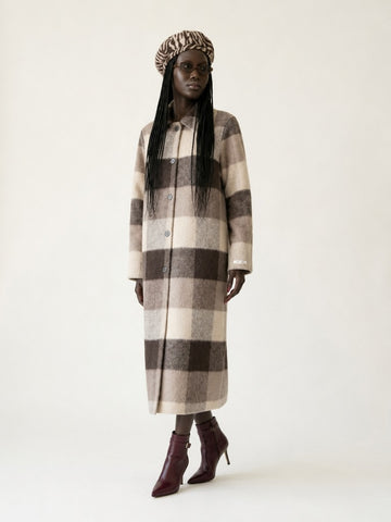 Grounded Plaid Wool Long Coat