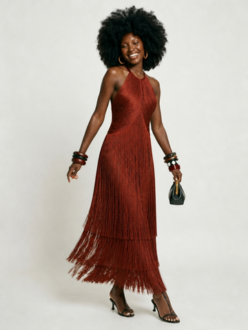 Magnetic Tassel Halter Maxi Dress