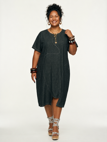Unique Denim Topstitched Maxi Dress
