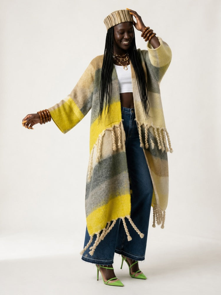 Wanderlust Fringed Geometric Kimono