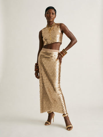 Radiant Golden Sequin Maxi Skirt