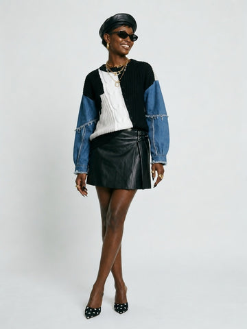 Audacious Denim Knit Patchwork Sweatshirt
