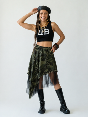 Daring Camouflage Mesh A-Line Skirt