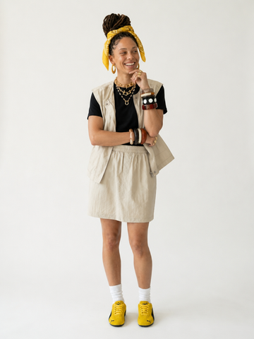 Grounded Polyester Loose Vest Skirt Set