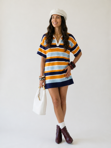 Vibrant Knitted Striped Mini Dress