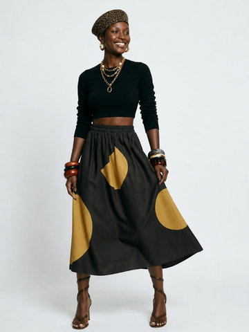Unique Geometric Patchwork A-Line Skirt