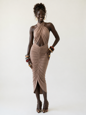 Radiant Halter Ruched Maxi Dress