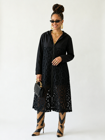 Liberated Lace Patchwork Hooded Trench