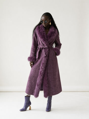 Elegant Wool Fur Trimmed Coat
