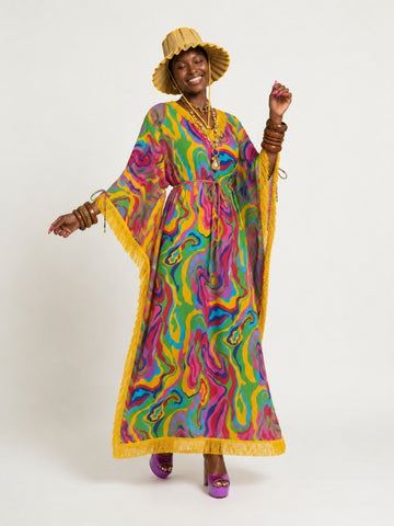 Audacious Abstract Swirl Mesh Dress