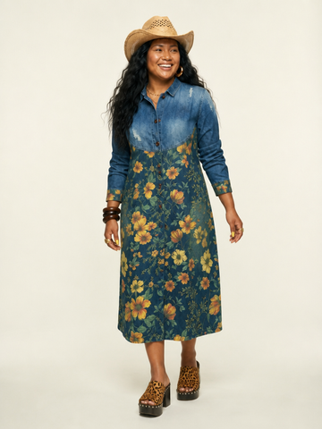 Adventurous Printed Denim Trench Coat