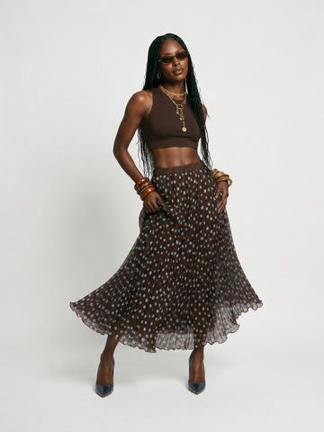 Ethereal Pleated Dot Midi Skirt