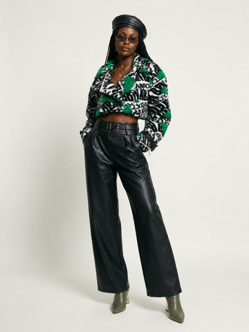 Vibrant Printed Faux Fur Jacket