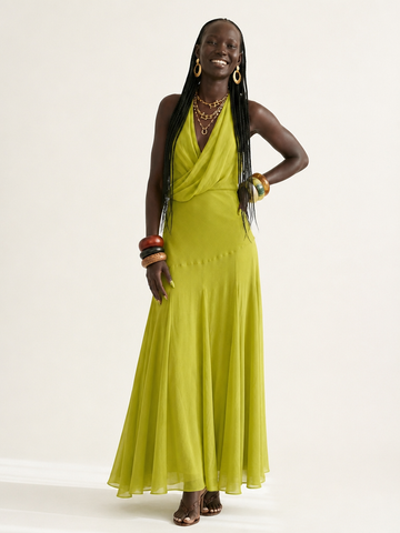 Elegant Halter Pleated Maxi Dress