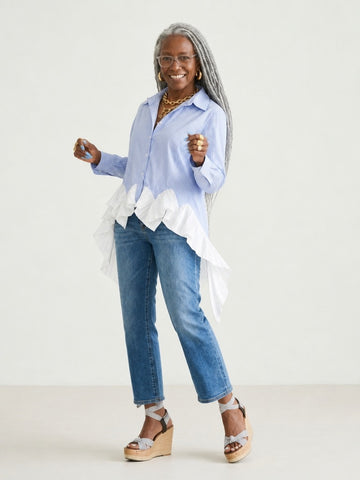 Elegant Striped Ruffle Blouse