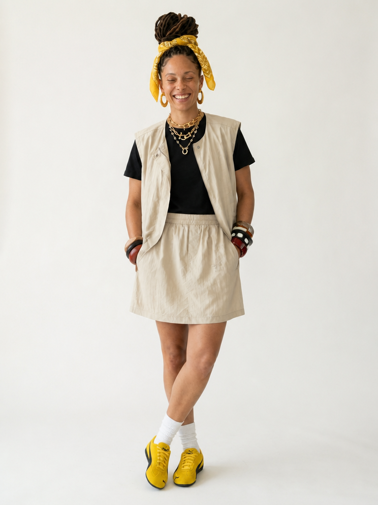 Grounded Polyester Loose Vest Skirt Set