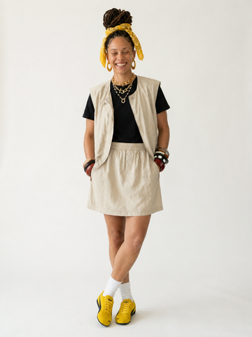 Grounded Polyester Loose Vest Skirt Set