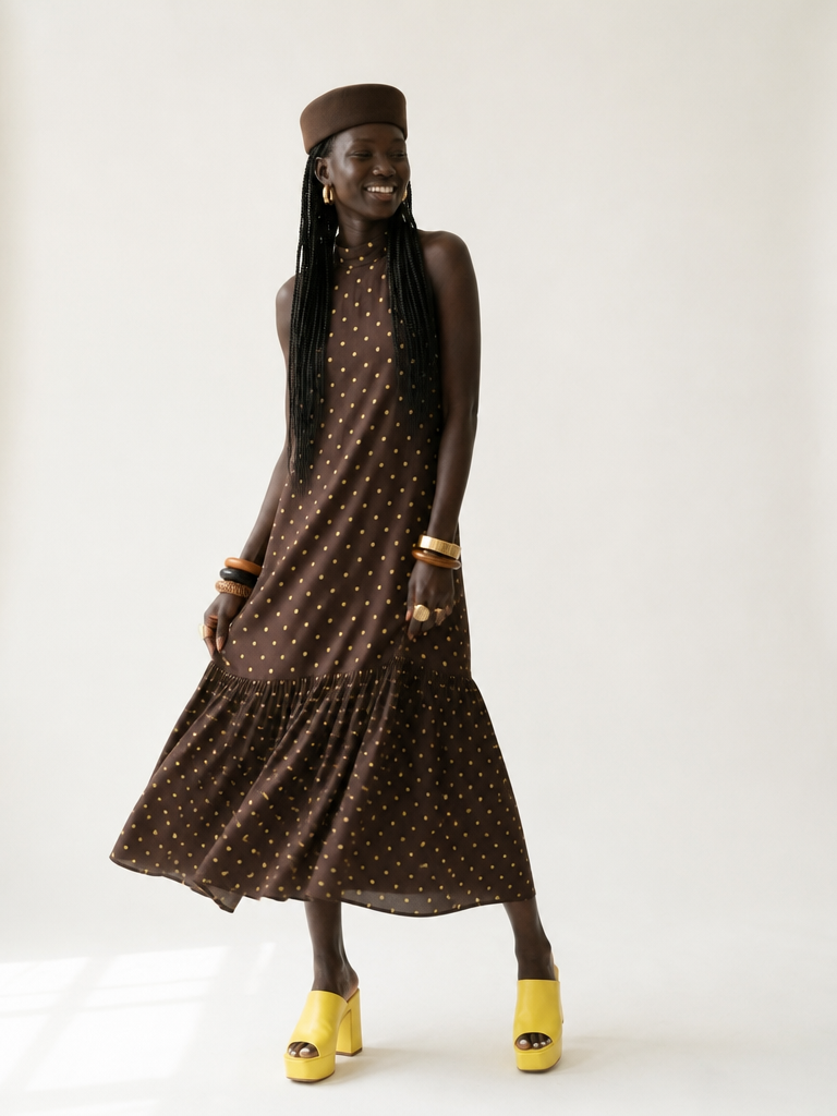 Worthy Polka Dot Halter Midi Dress
