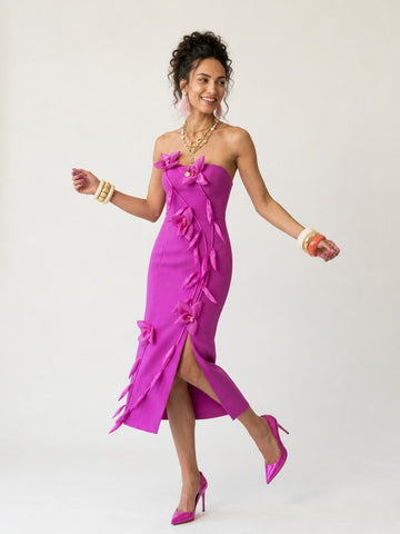 Radiant Strapless Floral Midi Dress
