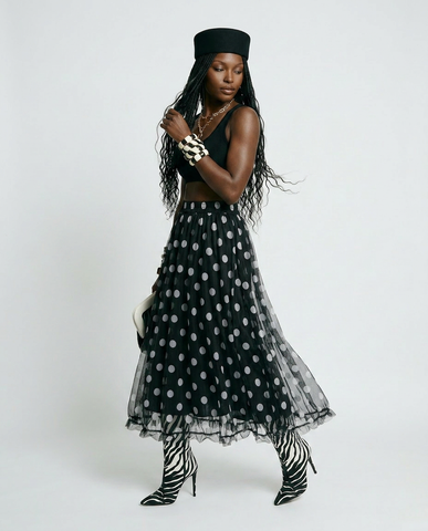 Confident Mesh Polka Dot Skirt
