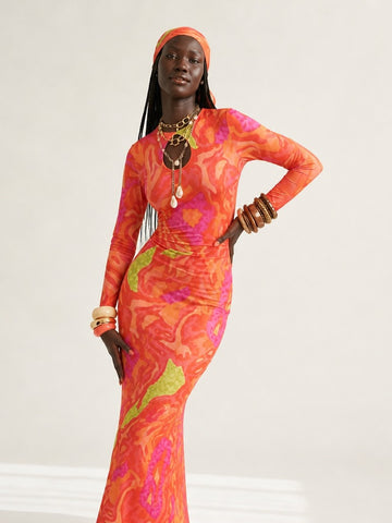 Dynamic Cutout Printed Maxi Dress