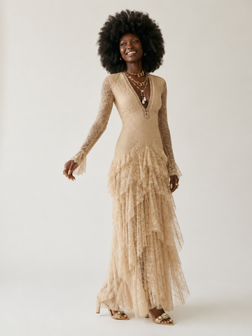 Ethereal Lace Tiered Maxi Dress
